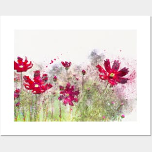 Red cosmos flowers Posters and Art